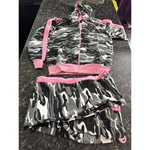 Home Grown Hustler Womens Camo Tracksuit Set Pink Grey Camouflage Hoodie Large